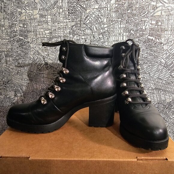 VAGABOND Grace Black Leather Lug Sole Lace Up Boots| Sz 10 - Picture 5 of 11